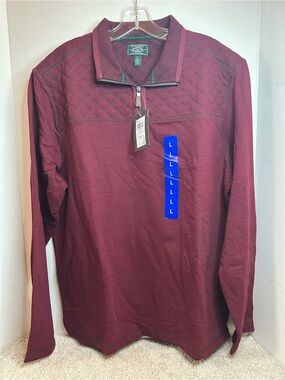 GH Bass & CO Men's Quarter-Zip Long-Sleeve Shirt - Burgundy, Large, NWT